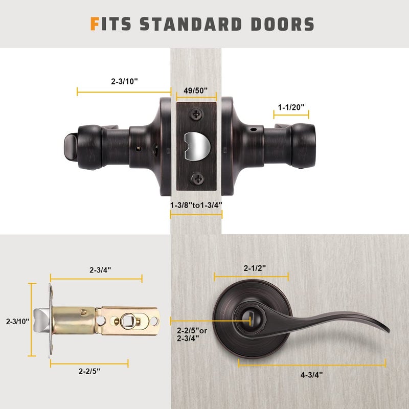 KNOBWELL 3 Pack Bronze Lever Door Handles Privacy Door Knobs Interior Door Handles, Keyless Bedroom Door Knobs with Lock, Wave Style Round Door Handle Levers - Image 5